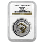 2000 Perth Mint 1oz Gilded Silver Dragon (.999 Fine) NGC MS69