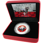 2009 1 Oz Silver Lunar Year of the Ox Enameled .999 Pure Silver Coin by the New Zealand Mint