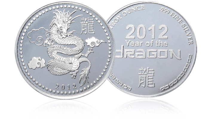 2012 1 oz Silver Year of the Dragon Round