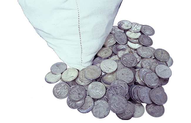 bag of 90 percent silver coins
