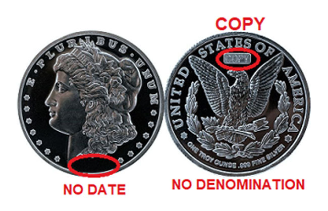 morgan design silver round showing specific details