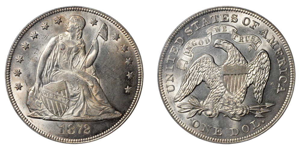 1872 seated liberty silver dollar