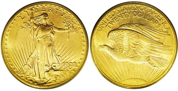 1908 Saint-Gaudens double eagle (No Motto)