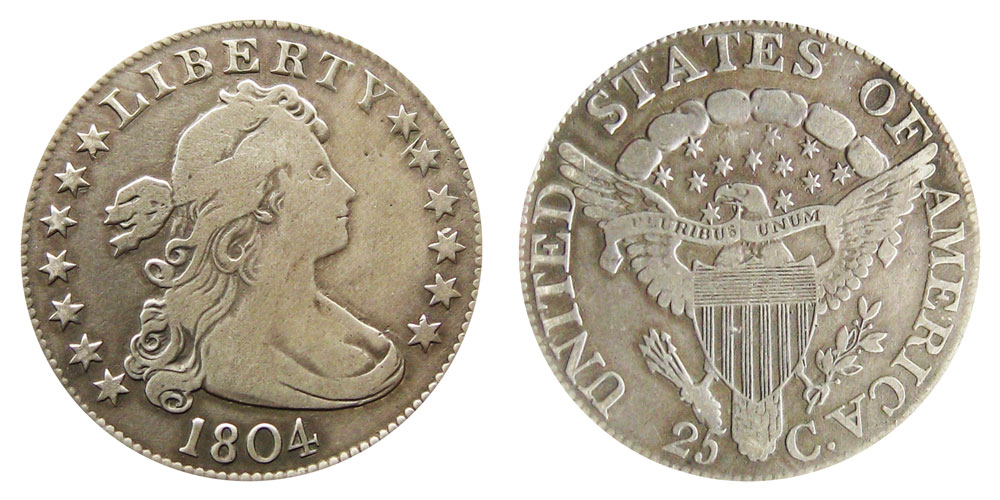 1804 draped bust quarter heraldic eagle